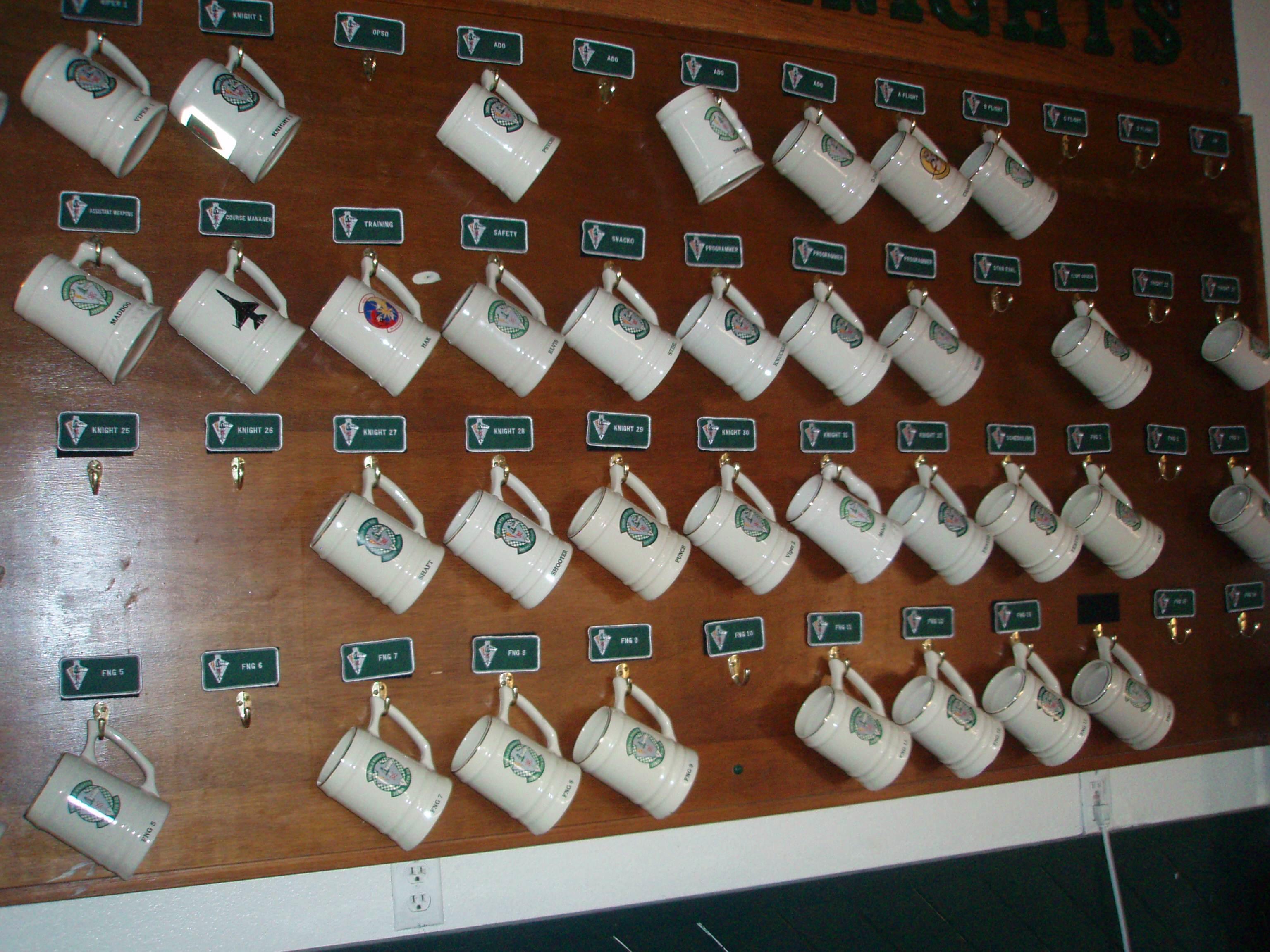 Typical wall mug rack in training squadron.